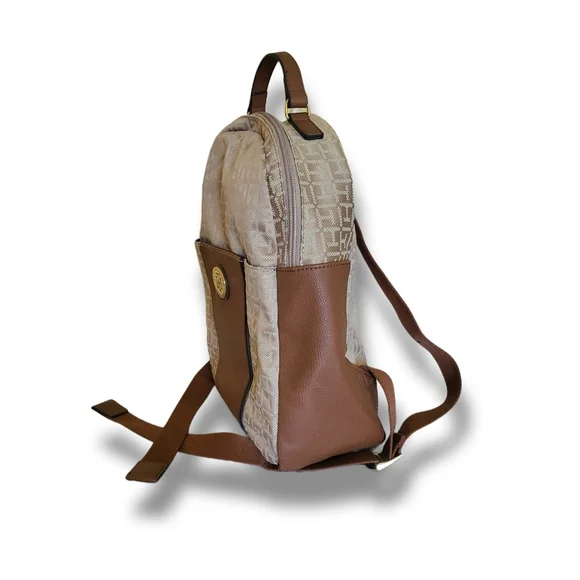 🌿Tommy Hilfiger Women's Logo Jaquared Dome Tan & Brown Backpack - Picture 4 of 12